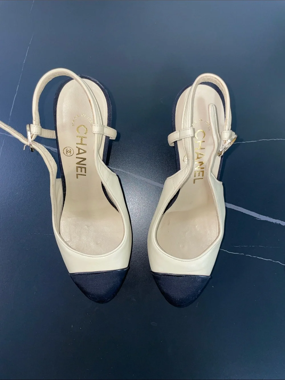 CHANEL TWO TONE CAP TOE SLINGBACK HEELS FTL-08-193